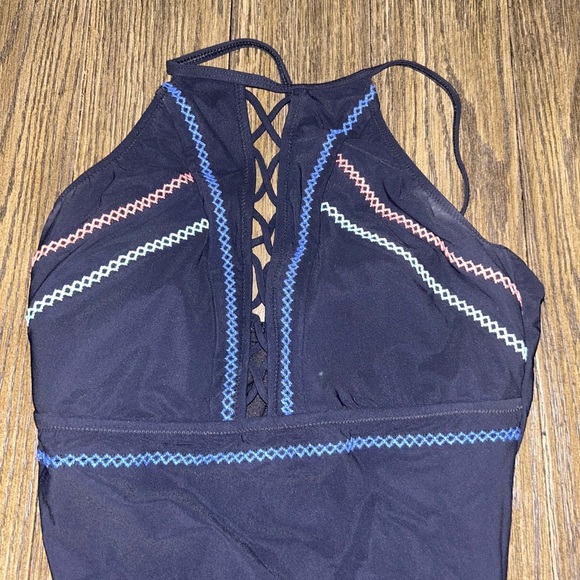 😍Black Swimsuit with Colorful Trim size 12 - Picture 2 of 5